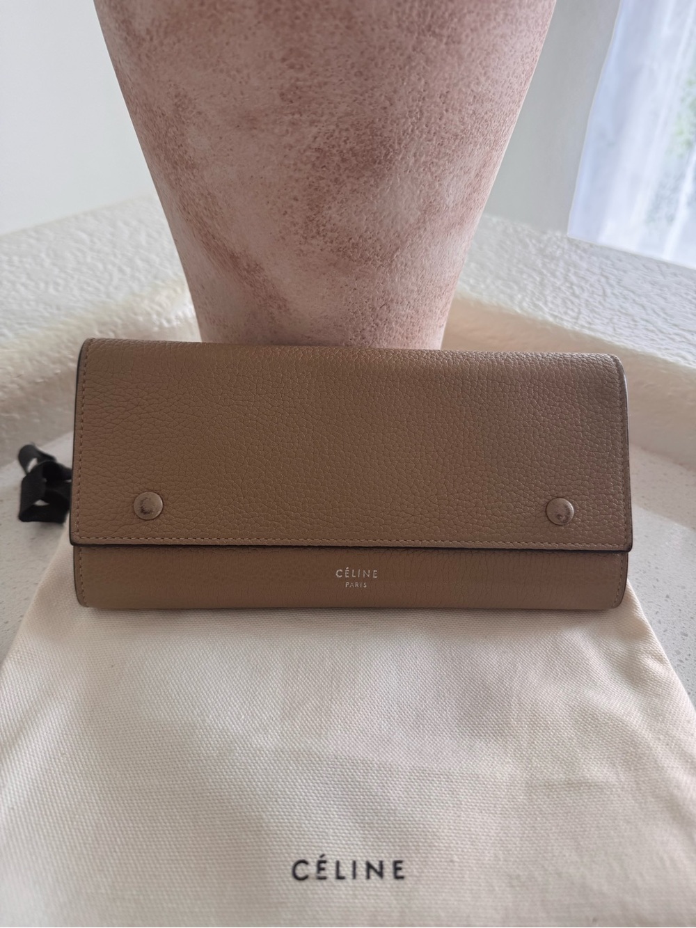 Celine taupe leather continental wallet
